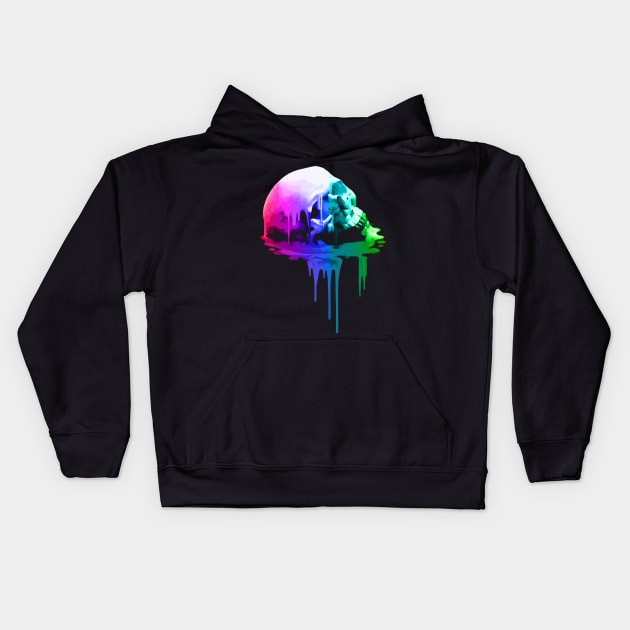 Melting Skull in Vivid Colors Kids Hoodie by robotface